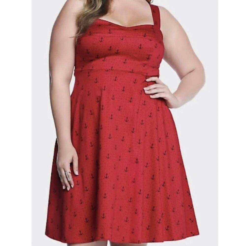 Torrid Retro Pin Up Swing Dress Sleeveless Size 14 Anchor Polka Dot Rockabilly